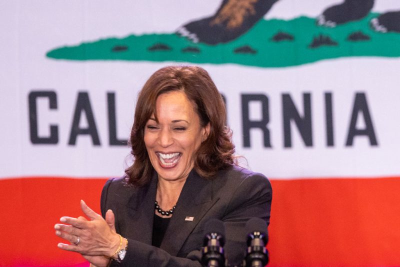 LOS ANGELES, CA - NOVEMBER 07: U.S. Vice President Kamala Harris campaigns for Los Angeles mayoral candidate, U.S. Rep.Karen Bass (D-CA) and other state Democrats at a rally at UCLA on the eve of Election Day on November 7, 2022 in Los Angeles, California. Bass faces billionaire businessman Rick Caruso. (Photo by David McNew/Getty Images)