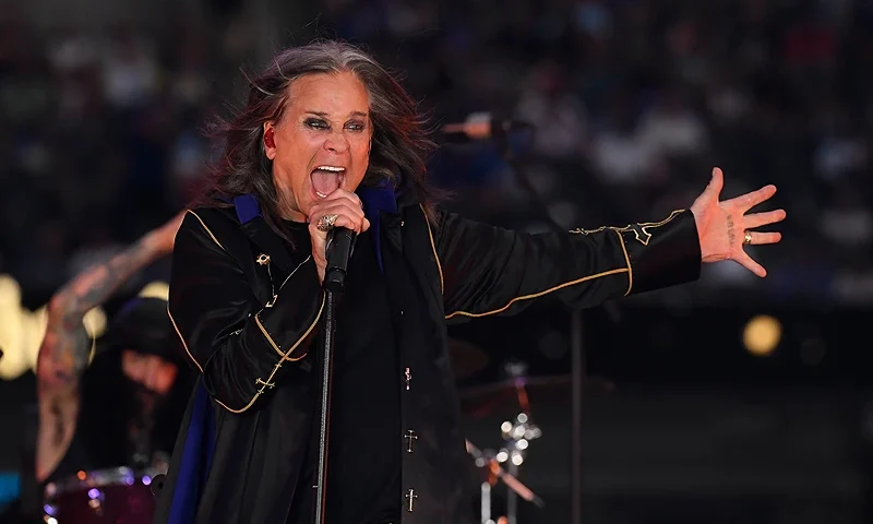INGLEWOOD, CALIFORNIA - SEPTEMBER 08: Musician Ozzy Osbourne performs during half-time of the NFL game between the Los Angeles Rams and the Buffalo Bills at SoFi Stadium on September 08, 2022 in Inglewood, California. (Photo by Kevork Djansezian/Getty Images)