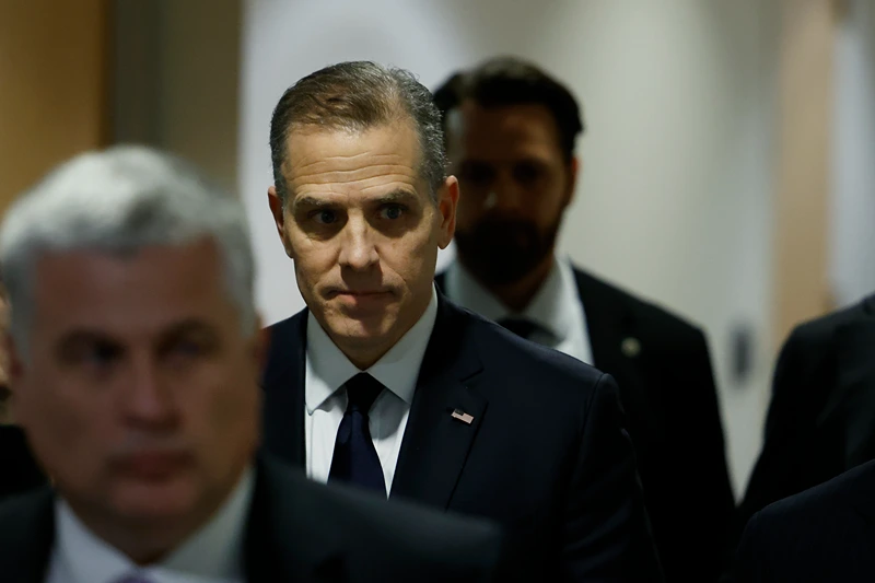 WASHINGTON, DC - FEBRUARY 28: Hunter Biden, son of U.S. President Joe Biden, arrives with his attorney Abbe Lowell for a closed-door deposition before the House Committee on Oversight and Accountability, and House Judiciary Committee in the O’Neill House Office Building on February 28, 2024 in Washington, DC. The meeting is part of the Republicans’ impeachment inquiry into President Joe Biden. (Photo by Anna Moneymaker/Getty Images)