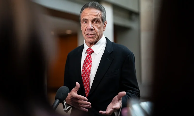 WASHINGTON, DC - JUNE 11: Former Gov. Andrew Cuomo (D-NY) speaks to reporters following a closed-door interview with the House Oversight and Accountability Subcommittee on Coronavirus Pandemic on Capitol Hill, on June 11, 2024 in Washington, DC. Cuomo is being questioned about New York's response to the COVID-19 outbreak and its handling of positive nursing home patients. (Photo by Al Drago/Getty Images)