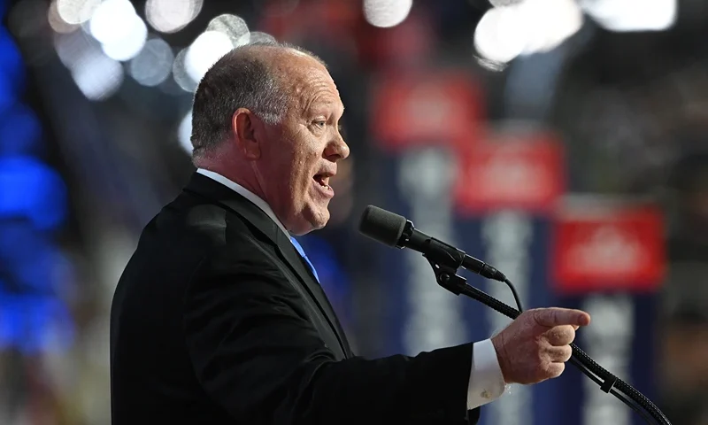 MILWAUKEE, WISCONSIN - JULY 17: Former Acting Director of Immigration and Customs Enforcement Thomas Homan speaks on stage on the third day of the Republican National Convention at the Fiserv Forum on July 17, 2024 in Milwaukee, Wisconsin. Delegates, politicians, and the Republican faithful are in Milwaukee for the annual convention, concluding with former President Donald Trump accepting his party's presidential nomination. The RNC takes place from July 15-18. (Photo by Leon Neal/Getty Images)