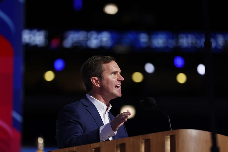 CHICAGO, ILLINOIS - AUGUST 19: Kentucky Gov. Andy Beshear speaks onstage during the first day of the Democratic National Convention at the United Center on August 19, 2024 in Chicago, Illinois. Delegates, politicians, and Democratic party supporters are in Chicago for the convention, concluding with current Vice President Kamala Harris accepting her party's presidential nomination. The DNC takes place from August 19-22. (Photo by Justin Sullivan/Getty Images)