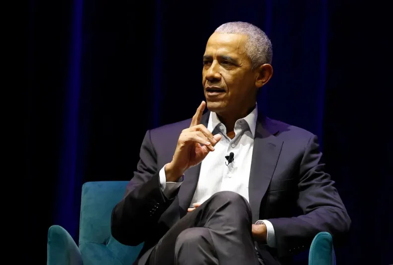 WASHINGTON, DC - DECEMBER 02: Former U.S. President Barack Obama participates in a book talk with former German Chancellor Angela Merkel at The Anthem on December 02, 2024 in Washington, DC. Obama and Merkel discussed her memoir "Freedom" as well as world politics and the history the two former leaders have witnessed. (Photo by Kevin Dietsch/Getty Images)
