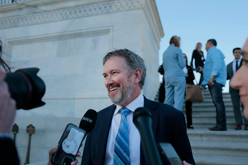 WASHINGTON, DC - MARCH 11: U.S. Rep. Thomas Massie (R-KY) talks to reporters during a series of votes outside the Capitol on March 11, 2025 in Washington, DC. The House passed a bill to avert a Friday government shutdown by a 217-213 vote largely along party lines. The bill now moves to the Senate where it will need help from Democrats to move it past a filibuster. (Photo by Anna Moneymaker/Getty Images)