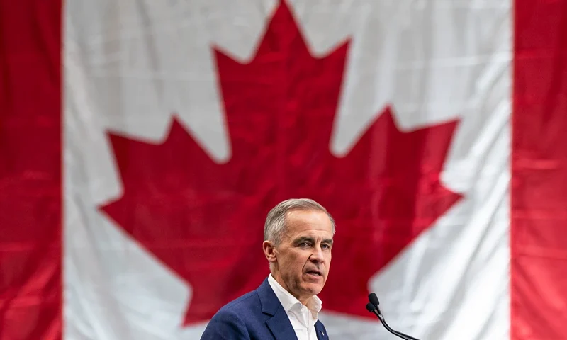 SURREY, CANADA - APRIL 23: Prime Minister of Canada and Liberal Party Leader Mark Carney delivers a speech to supporters during a rally on April 23, 2025 in Surrey, Canada. Carney leads in recent polls leading up to Canada's April 28 parliamentary election. (Photo by Rich Lam/Getty Images)