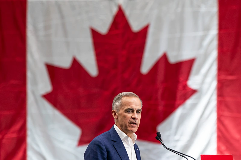 SURREY, CANADA - APRIL 23: Prime Minister of Canada and Liberal Party Leader Mark Carney delivers a speech to supporters during a rally on April 23, 2025 in Surrey, Canada. Carney leads in recent polls leading up to Canada's April 28 parliamentary election. (Photo by Rich Lam/Getty Images)