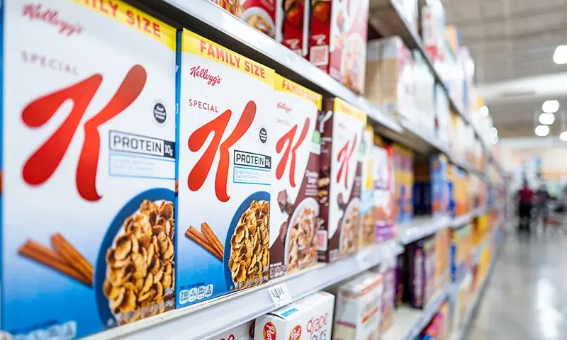 Boxes of Kellogg's Special K cereal are displayed on shelves at an H-E-B grocery store on May 06, 2025 in Austin, Texas. (Photo by Brandon Bell/Getty Images)