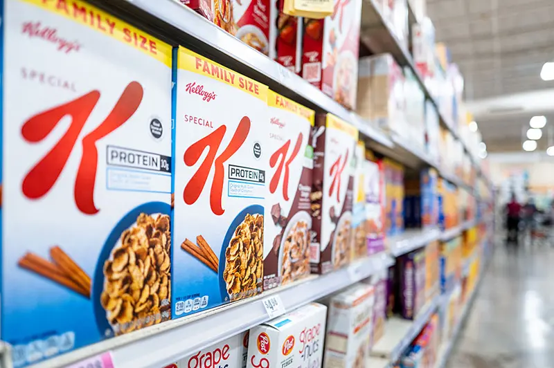 Boxes of Kellogg's Special K cereal are displayed on shelves at an H-E-B grocery store on May 06, 2025 in Austin, Texas. (Photo by Brandon Bell/Getty Images)
