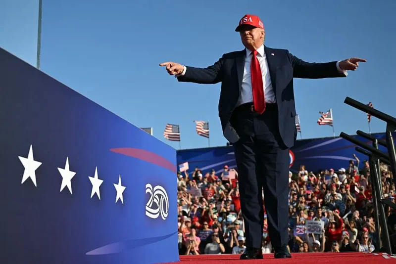 US President Donald Trump gestures as he steps on stage to deliver remarks at the Salute to America Celebration at the Iowa State Fairgrounds in Des Moines on July 3, 2025. (Photo by ANDREW CABALLERO-REYNOLDS / AFP) (Photo by ANDREW CABALLERO-REYNOLDS/AFP via Getty Images)