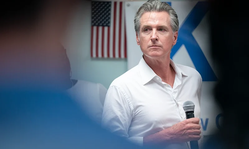 CAMDEN, SOUTH CAROLINA - JULY 8: California Gov. Gavin Newsom speaks to a crowd at the Kershaw County Center on July 8, 2025 in Camden, South Carolina. The governor is on the first of a two-day tour of rural counties in South Carolina, hosted by the state Democratic Party. (Photo by Sean Rayford/Getty Images)
