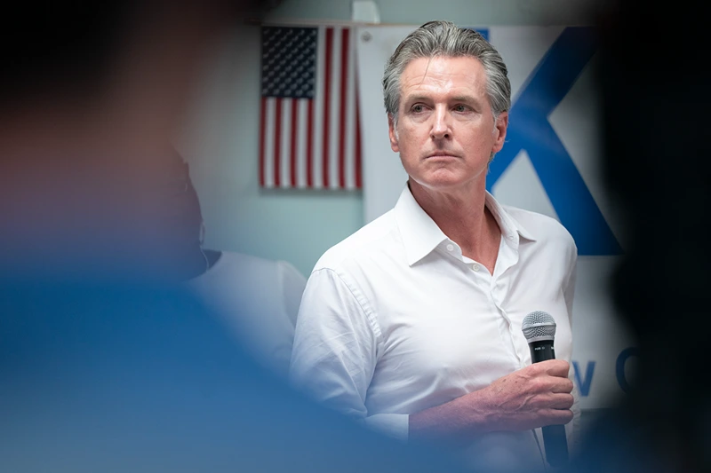 CAMDEN, SOUTH CAROLINA - JULY 8: California Gov. Gavin Newsom speaks to a crowd at the Kershaw County Center on July 8, 2025 in Camden, South Carolina. The governor is on the first of a two-day tour of rural counties in South Carolina, hosted by the state Democratic Party. (Photo by Sean Rayford/Getty Images)