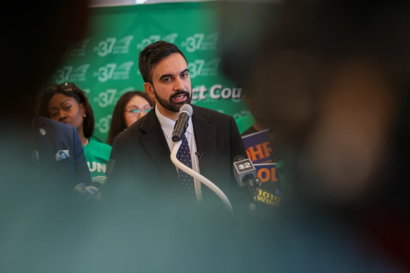 NEW YORK, NEW YORK - JULY 15: Democratic socialist candidate Zohran Mamdani, who won the Democratic primary for mayor of New York City, speaks at an endorsement event from the union DC 37 on July 15, 2025, in New York City. Weeks after Mamdani won the Democratic primary for mayor, various wealthy interest groups have begun to mobilize against the 33-year-old state assemblyman. Mamdani has vowed to freeze rent hikes for a year, make buses free, and increase taxes on wealthy New Yorkers. Former Gov. Andrew Cuomo announced Monday that he will continue his run for New York City mayor after losing to Zohran Mamdani in last month's Democratic primary. (Photo by Spencer Platt/Getty Images)