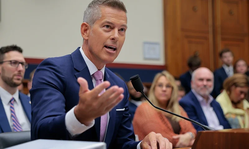 WASHINGTON, DC - JULY 16: U.S. Secretary of Transportation Sean Duffy testifies before the House Transportation and Infrastructure Committee in the Rayburn House Office Building on Capitol Hill on July 16, 2025 in Washington, DC. Duffy testified about his department's FY2026 budget request. (Photo by Chip Somodevilla/Getty Images)