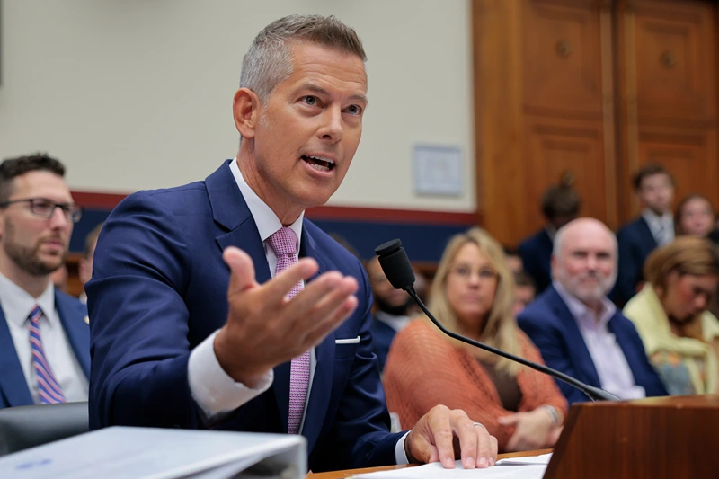 WASHINGTON, DC - JULY 16: U.S. Secretary of Transportation Sean Duffy testifies before the House Transportation and Infrastructure Committee in the Rayburn House Office Building on Capitol Hill on July 16, 2025 in Washington, DC. Duffy testified about his department's FY2026 budget request. (Photo by Chip Somodevilla/Getty Images)