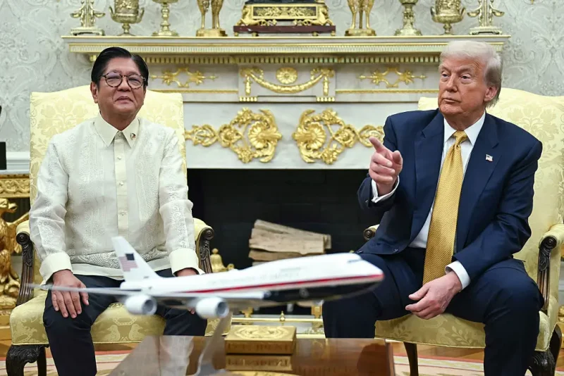 US President Donald Trump meets with Filipino President Ferdinand Marcos Jr. in the Oval Office of the White House in Washington, DC, on July 22, 2025. US President Donald Trump voiced confidence Tuesday at reaching a trade deal with the Philippines as he welcomed his counterpart Ferdinand Marcos to the White House. (Photo by ANDREW CABALLERO-REYNOLDS / AFP) (Photo by ANDREW CABALLERO-REYNOLDS/AFP via Getty Images)