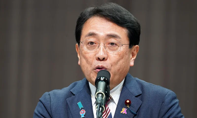 Japan's Minister in charge of Economic Revitalization Ryosei Akazawa delivers a speech during a ceremony for U.S. National Day at the World Expo 2025 on July 19, 2025, in Osaka, Japan. U.S. Treasury Secretary Scott Bessent is leading a presidential delegation to the Expo as President Donald Trump has announced a 25 percent tariff on Japanese goods starting next month, unless a trade deal is reached between Japan and the U.S. (Photo by Tomohiro Ohsumi/Getty Images)