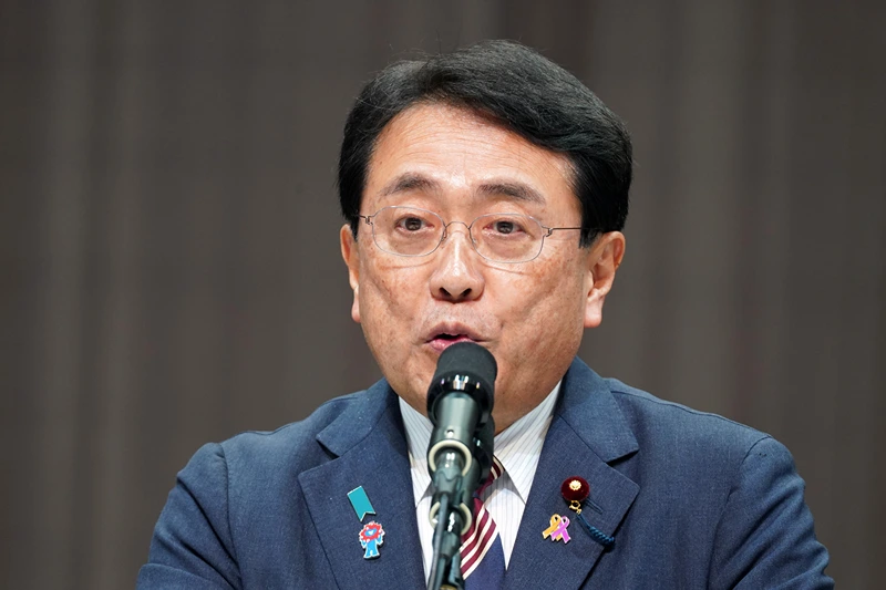 Japan's Minister in charge of Economic Revitalization Ryosei Akazawa delivers a speech during a ceremony for U.S. National Day at the World Expo 2025 on July 19, 2025, in Osaka, Japan. U.S. Treasury Secretary Scott Bessent is leading a presidential delegation to the Expo as President Donald Trump has announced a 25 percent tariff on Japanese goods starting next month, unless a trade deal is reached between Japan and the U.S. (Photo by Tomohiro Ohsumi/Getty Images)