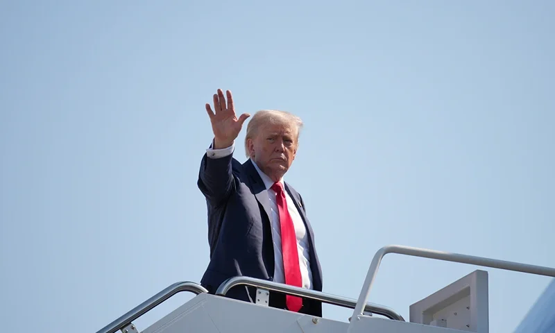 U.S. President Donald Trump boards Air Force One bound for Scotland on July 25, 2025 at Joint Base Andrews, Maryland. President Trump is visiting his Trump Turnberry golf course, as well as Trump International Golf Links in Aberdeenshire, during a trip to Scotland from July 25 to 29. (Photo by Andrew Harnik/Getty Images)