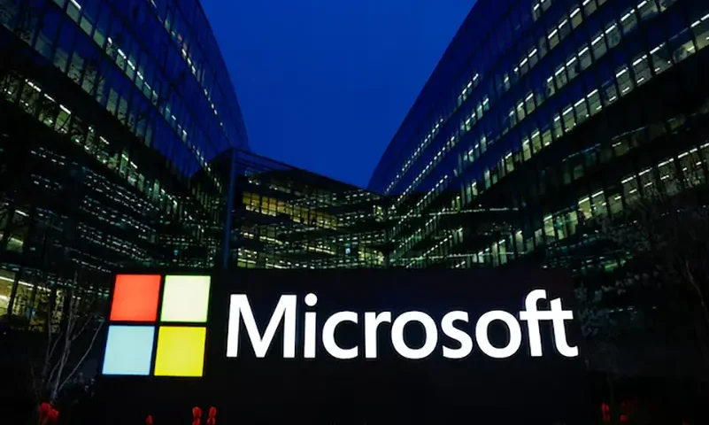 A view shows a Microsoft logo at Microsoft offices in Issy-les-Moulineaux near Paris, France, March 25, 2024. REUTERS/Gonzalo Fuentes/File photo