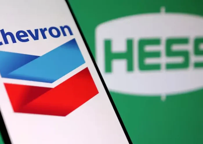 Chevron and Hess logos are seen in this illustration taken, October 23, 2023. REUTERS/Dado Ruvic/Illustration/File Photo