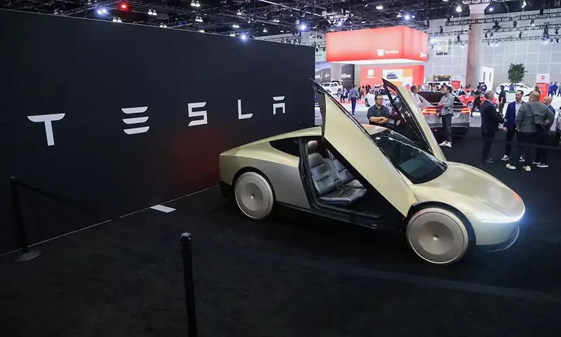 A Tesla Cybercab is displayed at the Los Angeles Auto Show, in Los Angeles, California, U.S., November 21, 2024. REUTERS/David Swanson/File Photo