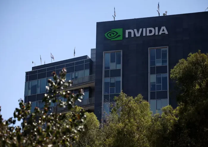 An NVIDIA logo is pictured on its facility at the High-tech park at Yokne'am, in northern Israel July 9, 2025. REUTERS/Shir Torem