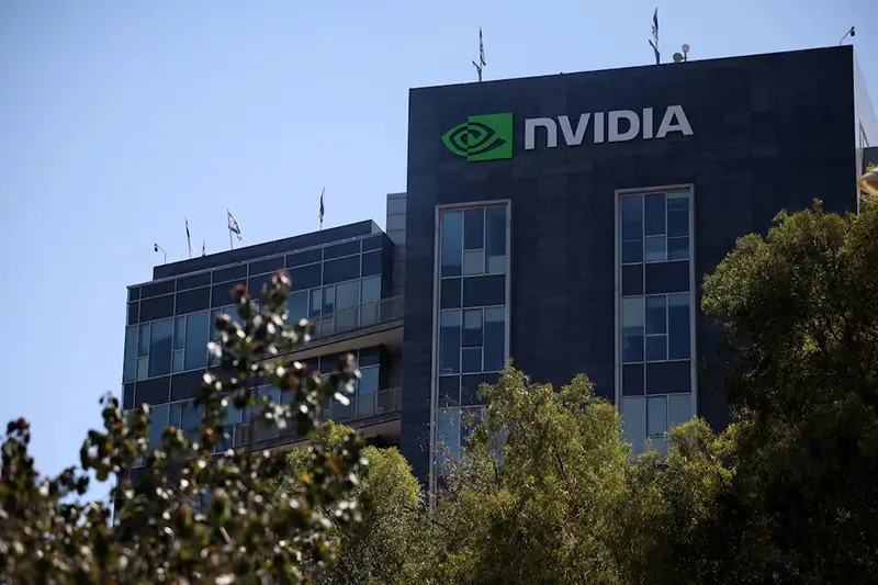 An NVIDIA logo is pictured on its facility at the High-tech park at Yokne'am, in northern Israel July 9, 2025. REUTERS/Shir Torem