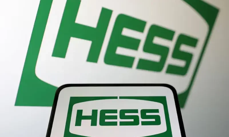 Hess logo is seen displayed in this illustration taken April 10, 2023. REUTERS/Dado Ruvic/Illustration/File photo