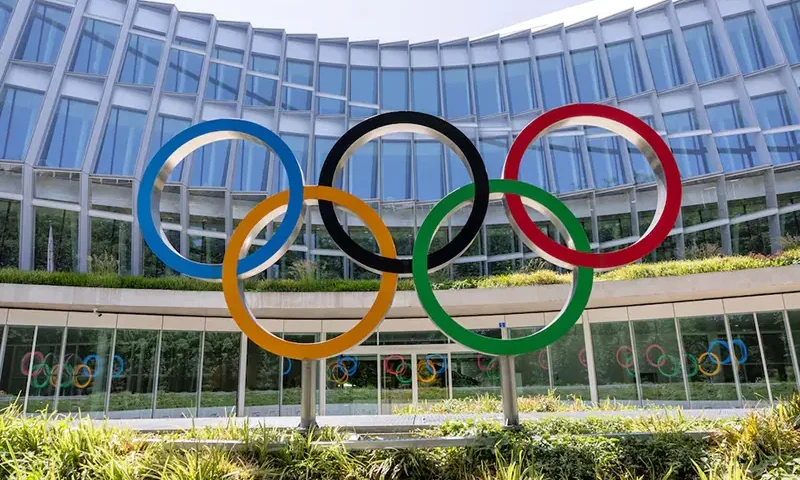Olympic rings are pictured outside the International Olympic Committee (IOC) ahead of newly elected President Kirsty Coventry first Executive Board meeting at the Olympic House in Lausanne, Switzerland, June 25, 2025. REUTERS/Denis Balibouse/File Photo