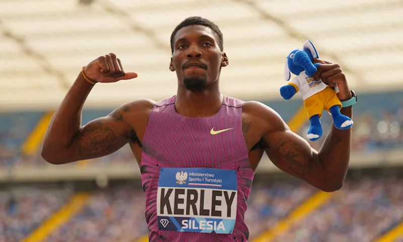 Fred Kerley of the U.S. celebrates after winning the men's 100m REUTERS/Aleksandra Szmigiel/File Photo