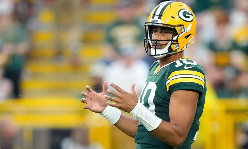 Green Bay Packers quarterback Jordan Love (10) calls a play during the first quarter against the New York Jets at Lambeau Field. Mandatory Credit: Kayla Wolf-Imagn Images/File Photo