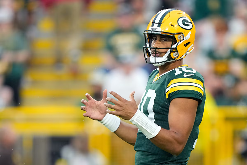 Green Bay Packers quarterback Jordan Love (10) calls a play during the first quarter against the New York Jets at Lambeau Field. Mandatory Credit: Kayla Wolf-Imagn Images/File Photo