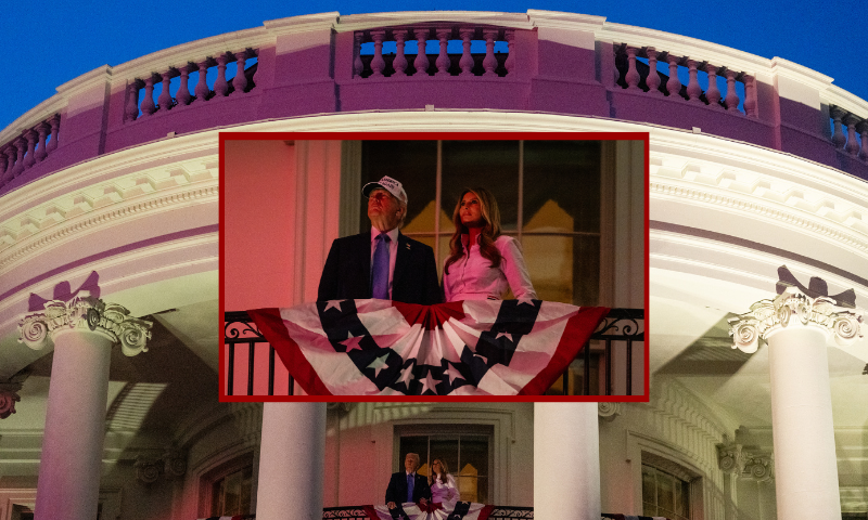 (Background) WASHINGTON, DC - JULY 04: President Donald Trump and First Lady Melania Trump watch fireworks during a Fourth of July celebration at the White House on July 4, 2025 in Washington, DC. The Independence Day celebrations come a day after the House of Representatives passed President Donald Trump's "Big, Beautiful Bill," which he signed earlier in the day. (Photo by Eric Lee/Getty Images) / (Center) WASHINGTON, DC - JULY 04: President Donald Trump and First Lady Melania Trump watch fireworks during a Fourth of July celebration at the White House on July 4, 2025 in Washington, DC. The Independence Day celebrations come a day after the House of Representatives passed President Donald Trump's "Big, Beautiful Bill," which he signed earlier in the day. (Photo by Eric Lee/Getty Images)