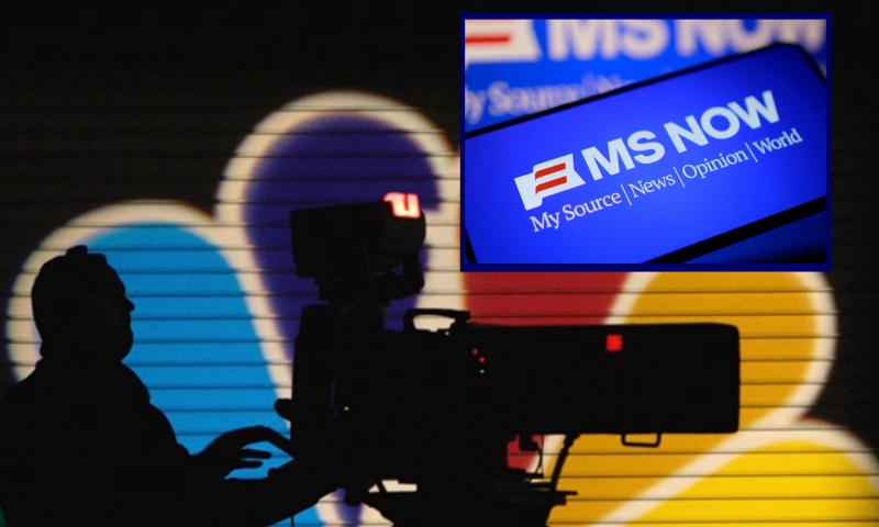 (Background) An MSNBC camera operator tapes the Democratic Presidential Candidates Debate at the Polk County Convention Complex November 24, 2003 in Des Moines, Iowa. (Shaun Heasley/Getty Images) / (R) screenshot image from X.