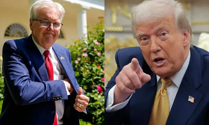 WASHINGTON, DC - MAY 01: Texas Lt. Governor Dan Patrick arrives for a National Day of Prayer event hosted by President Donald Trump in the Rose Garden at the White House on May 1, 2025 in Washington, DC The National Day of Prayer is a congressionally recognized observance that calls on people of all faiths to participate in a day of prayer and reflection. (Photo by Andrew Harnik/Getty Images) / WASHINGTON, DC - JULY 22: U.S. President Donald Trump calls on a reporter during a meeting with Philippine President Ferdinand Marcos Jr. in the Oval Office at the White House on July 22, 2025 in Washington, DC. Trump and Marcos are expected to discuss trade tariffs, increasing security cooperation in the face of China’s growing maritime power in the West Philippine Sea and other topics. (Photo by Chip Somodevilla/Getty Images)
