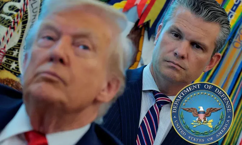 WASHINGTON, DC - AUGUST 25: U.S. Defense Secretary Pete Hegseth listens to President Donald Trump talk to journalists after signing executive orders in the Oval Office at the White House on August 25, 2025 in Washington, DC. Furthering his federal takeover of the capital city’s law enforcement, Trump signed orders ending cashless bail in the District of Columbia, mandating prosecution for people who desecrate the American flag -- including by burning it -- and other orders. (Photo by Chip Somodevilla/Getty Images)