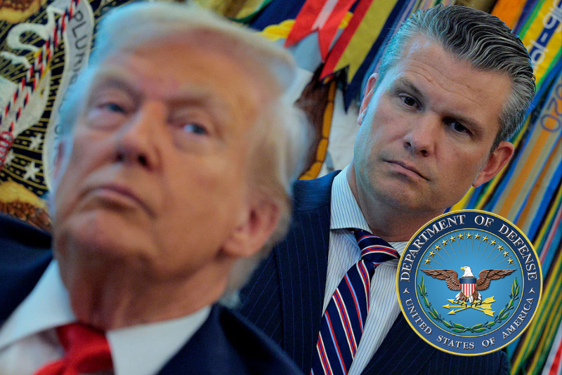 WASHINGTON, DC - AUGUST 25: U.S. Defense Secretary Pete Hegseth listens to President Donald Trump talk to journalists after signing executive orders in the Oval Office at the White House on August 25, 2025 in Washington, DC. Furthering his federal takeover of the capital city’s law enforcement, Trump signed orders ending cashless bail in the District of Columbia, mandating prosecution for people who desecrate the American flag -- including by burning it -- and other orders. (Photo by Chip Somodevilla/Getty Images)
