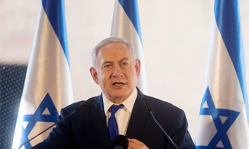 HEBRON, WEST BANK - SEPTEMBER 04: Israeli Prime Minister Benjamin Netanyahu speaks during an event marking the anniversary of the 1929 killing of 67 Jews by Palestinian rioters, on September 04, 2019 in Hebron, West Bank. Netanyahu is visiting Hebron ahead of Israel's elections on September 17th. (Photo by Lior Mizrahi/Getty Images)