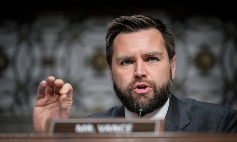 WASHINGTON, DC - MAY 16: Sen. J.D. Vance (R-OH) questions former executives of failed banks during a Senate Banking Committee hearing on Capitol Hill May 16, 2023 in Washington, DC. The hearing was held to examine the recent failures of Silicon Valley Bank and Signature Bank. (Photo by Drew Angerer/Getty Images)