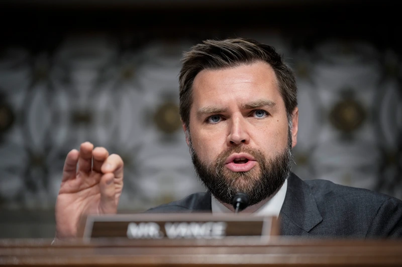 WASHINGTON, DC - MAY 16: Sen. J.D. Vance (R-OH) questions former executives of failed banks during a Senate Banking Committee hearing on Capitol Hill May 16, 2023 in Washington, DC. The hearing was held to examine the recent failures of Silicon Valley Bank and Signature Bank. (Photo by Drew Angerer/Getty Images)