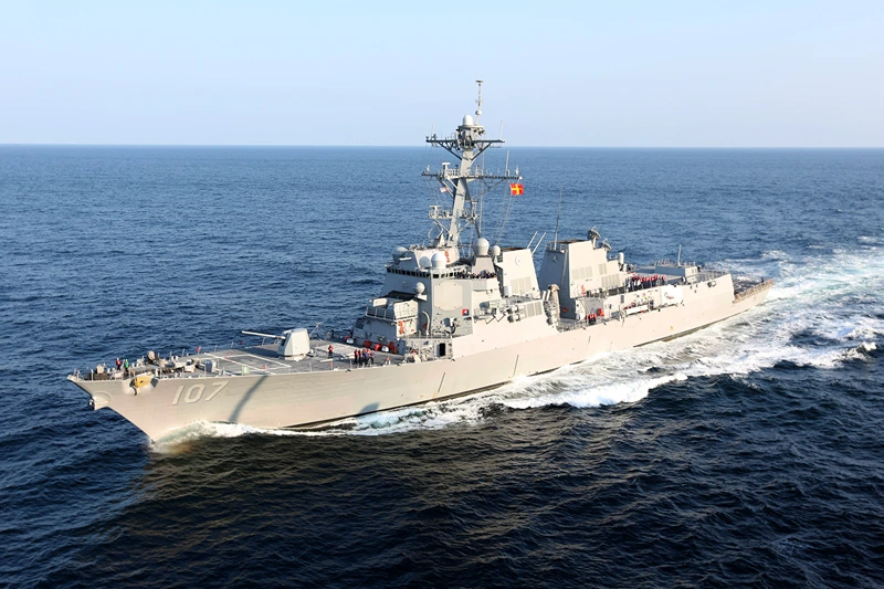 AT SEA - AUGUST 2, 2012: In this handout released by the U.S. Navy, the guided-missile destroyer USS Gravely (DDG 107) is seen August 2, 2012 in the Atlantic Ocean. In a response to a alleged chemical weapons attack on its own people by the Syrian regime the USS Mahan, the USS Barry, the USS Ramage, and the USS Gravely, all Arleigh Burke-class destroyers carrying Tomahawk land-attack missiles, along with the nuclear-powered aircraft carrier USS Nimitz and a cruiser have been ordered to move west to the Red Sea, so that they can help support a US strike on Syria if requested, as a response to a alleged chemical weapons attack on its own people by the Syrian regime, September 3, 2013. (Photo by U.S. Navy via Getty Images)