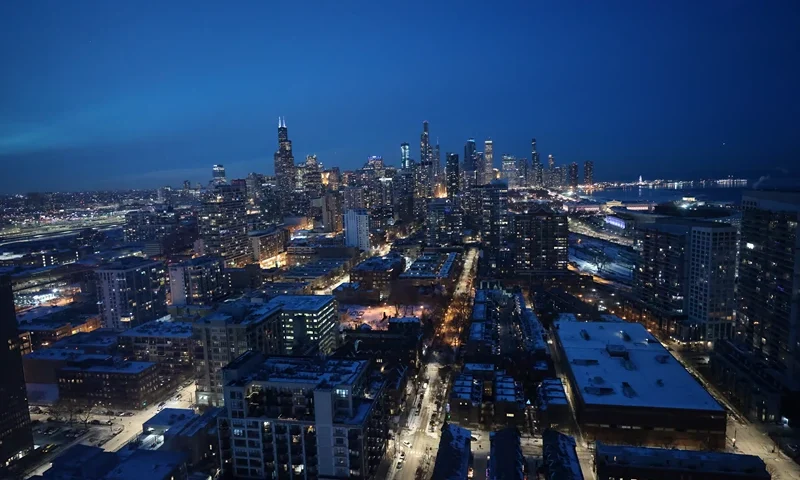 CHICAGO, ILLINOIS - JANUARY 17: The skyline of Chicago is seen on January 17, 2024 in Chicago, Illinois. View is from the south of the city looking north. (Photo by Win McNamee/Getty Images)