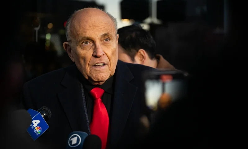 MANCHESTER, NEW HAMPSHIRE - JANUARY 21: Rudy Giuliani speaks to members of the media where Republican candidate Florida Gov. Ron DeSantis was scheduled to host a campaign event on January 21, 2024 in Manchester, New Hampshire. Gov. DeSantis has suspended his presidential campaign and is endorsing Republican candidate, former President Donald Trump. (Photo by Brandon Bell/Getty Images)