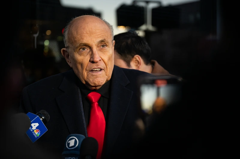 MANCHESTER, NEW HAMPSHIRE - JANUARY 21: Rudy Giuliani speaks to members of the media where Republican candidate Florida Gov. Ron DeSantis was scheduled to host a campaign event on January 21, 2024 in Manchester, New Hampshire. Gov. DeSantis has suspended his presidential campaign and is endorsing Republican candidate, former President Donald Trump. (Photo by Brandon Bell/Getty Images)