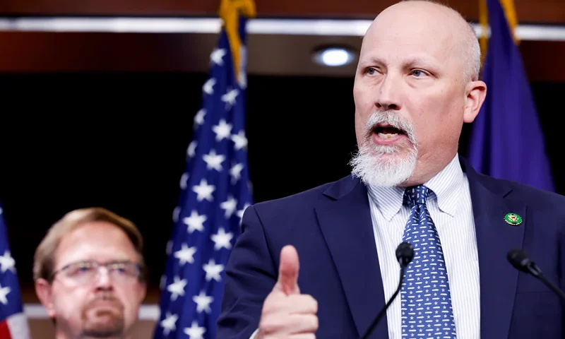 WASHINGTON, DC - JANUARY 29: Rep. Chip Roy (R-TX) speaks during a news conference at the U.S. Capitol Building on January 29, 2024 in Washington, DC. House Republican Conference Chair Elise Stefanik (R-NY) held the news conference alongside Republican members of Congress from Texas and spoke to reporters about negotiations over legislation to provide additional funding to restrict migration at the U.S. southern border. (Photo by Anna Moneymaker/Getty Images)