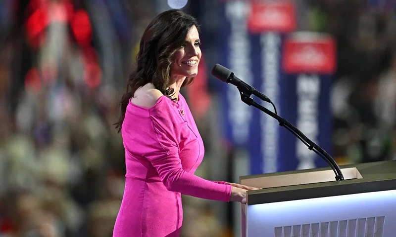 MILWAUKEE, WISCONSIN - JULY 17: U.S. Rep. Nancy Mace (R-SC) speaks on stage on the third day of the Republican National Convention at the Fiserv Forum on July 17, 2024 in Milwaukee, Wisconsin. Delegates, politicians, and the Republican faithful are in Milwaukee for the annual convention, concluding with former President Donald Trump accepting his party's presidential nomination. The RNC takes place from July 15-18. (Photo by Leon Neal/Getty Images)