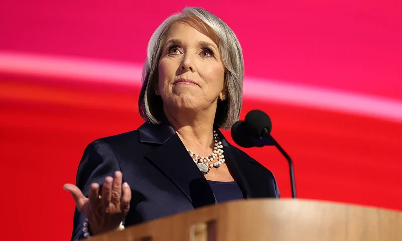 New Mexico Governor Michelle Lujan Grisham speaks on the second day of the Democratic National Convention (DNC) at the United Center in Chicago, Illinois, on August 20, 2024. Vice President Kamala Harris will formally accept the party's nomination for president at the DNC which runs from August 19-22 in Chicago. (Photo by CHARLY TRIBALLEAU / AFP) (Photo by CHARLY TRIBALLEAU/AFP via Getty Images)