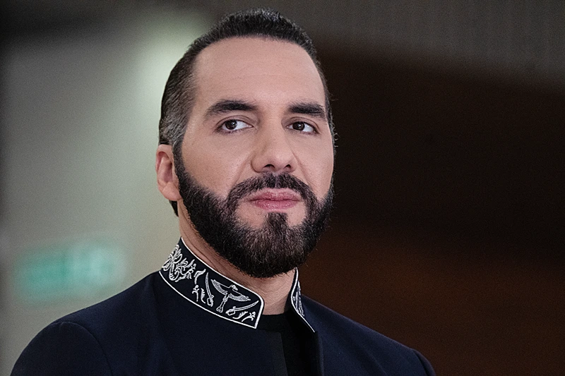 El Salvador's President Nayib Bukele is pictured before a meeting with Costa Rica's President Rodrigo Chaves (out of frame) at the presidential house, where they will discuss bilateral issues, in San Jose on November 11, 2024. (Photo by Ezequiel BECERRA / AFP) (Photo by EZEQUIEL BECERRA/AFP via Getty Images)