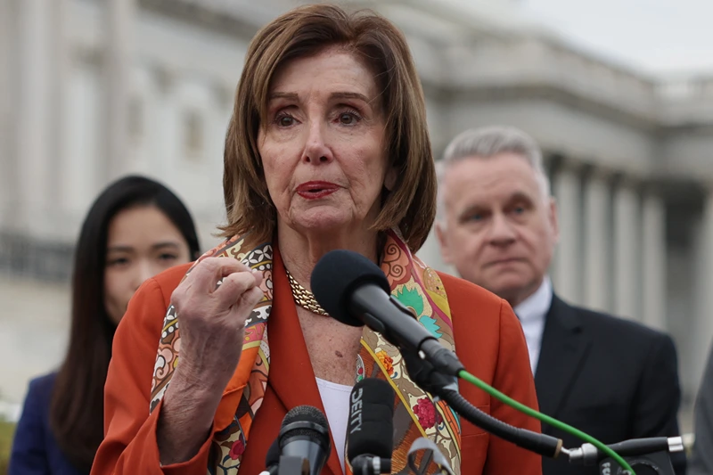 WASHINGTON, DC - NOVEMBER 19: U.S. House Speaker Emerita Rep. Nancy Pelosi (D-CA) speaks during a news conference in response of the sentencing ruling in the Hong Kong 47 case November 19, 2024 in front of the U.S. Capitol in Washington, DC. Forty-five defendants in the Hong Kong 47 case, including Benny Tai and Joshua Wong, received sentences in the city’s largest national security trial. (Photo by Alex Wong/Getty Images)