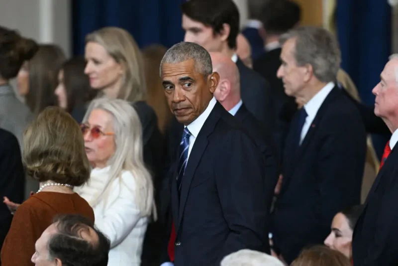 Former US President Barack Obama departs at the conclusion of the inauguration ceremony where President Donald Trump was sworn in as the 47th US President in the US Capitol Rotunda in Washington, DC, on January 20, 2025. (Photo by SAUL LOEB / POOL / AFP) (Photo by SAUL LOEB/POOL/AFP via Getty Images)